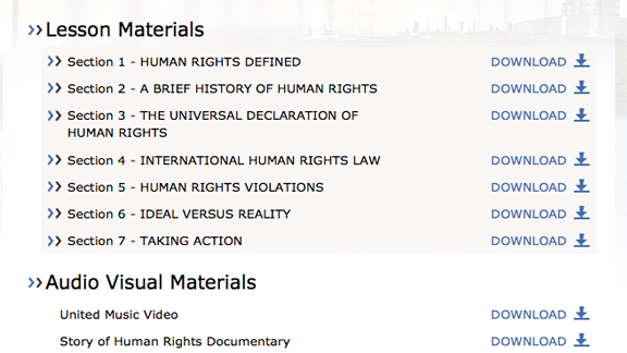 
    Toutes les vidéos, les livrets et les supports pédagogiques Tous unis pour les droits de l’homme peuvent se télécharger à partir de l’application et sont également disponibles en ligne avec les leçons, prêts à être visualisés.
    